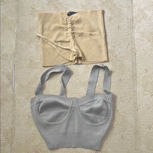 XS Madden girl Gray Ribbed Crop Top and  Kylie and Kendall yellow strapless top